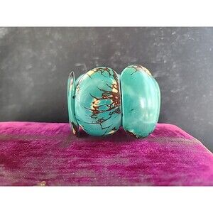 Turquoise Colored Cabochon Beaded Stretchy Bracelet Vintage Costume Jewelry